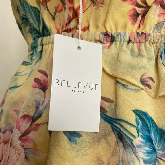 🌼NWT Floral Tropical Yellow Halter Asymmetrical Mini Dress, Yellow, Small - Picture 3 of 6
